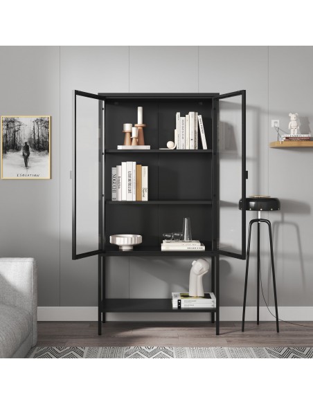 vitrineskab vitrine sort metal lavt