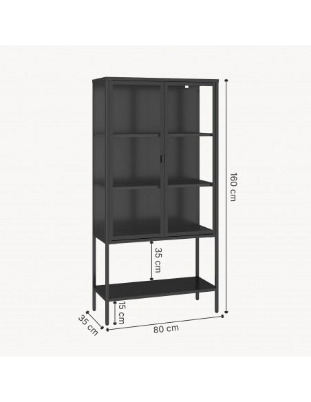 vitrineskab vitrine sort metal lavt