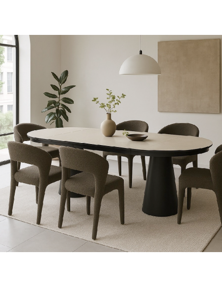 Rundt spisebord med udtræk 110 keramik sten sort