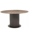 RUSSO Rundt spisebord i MDF, messing og travertin Ø140 cm - Antik brun/Brun travertin