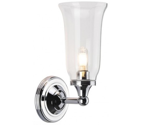 Se Austen Badeværelseslampe i messing og glas H30 cm 1 x G9 LED - Poleret krom/Klar hos Lepong.dk