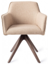 HOFU Spisebordsstol med armlæn og drejefod i egetræ og polyester H83 cm - Valnød/Lys beige