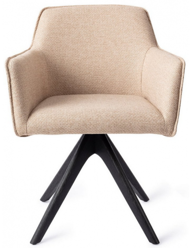 HOFU Spisebordsstol med armlæn og drejefod i egetræ og polyester H83 cm - Sort/Lys beige