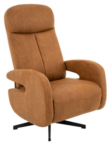 lænestol med vippefunktion med indbygget fodskammel stof cognac
