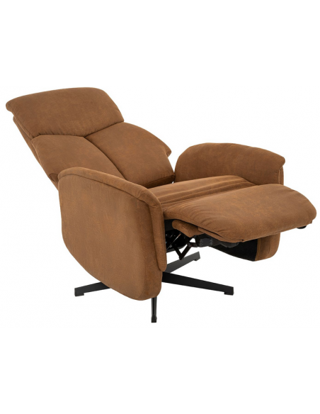 lænestol med vippefunktion med indbygget fodskammel stof cognac