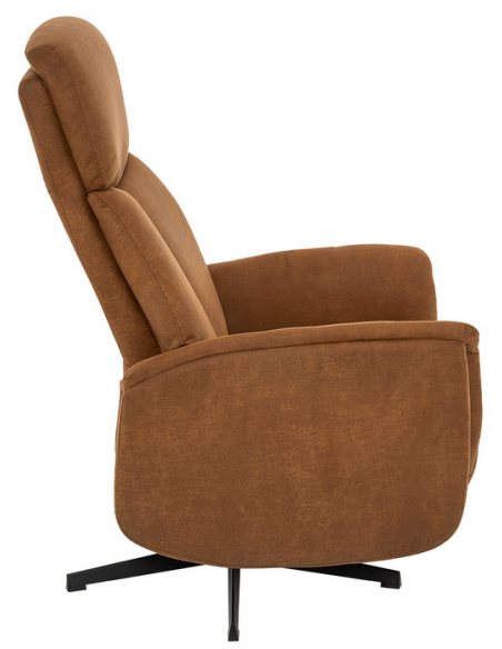 lænestol med vippefunktion med indbygget fodskammel stof cognac