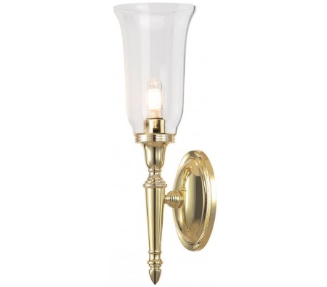 Billede af Dryden Badeværelseslampe i messing og glas H41 cm 1 x G9 LED - Poleret messing/Klar