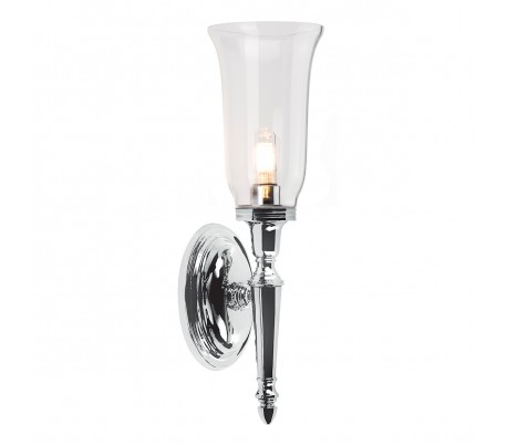 Billede af Dryden Badeværelseslampe i messing og glas H41 cm 1 x G9 LED - Poleret krom/Klar