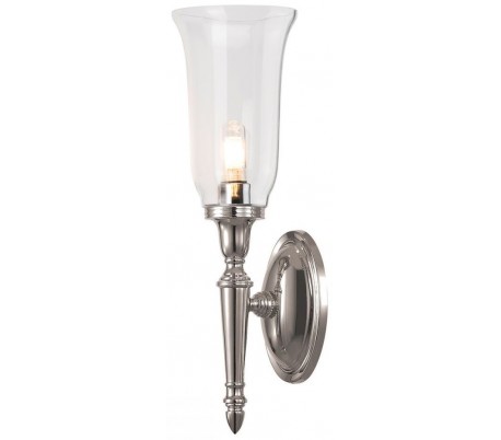 Billede af Dryden Badeværelseslampe i messing og glas H41 cm 1 x G9 LED - Poleret nikkel/Klar