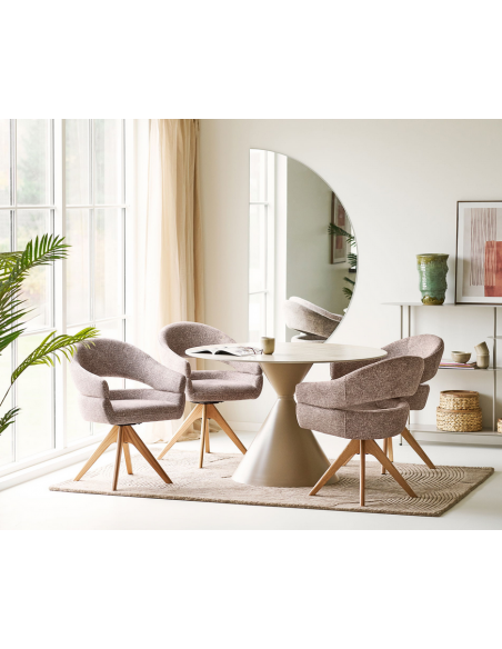 Rundt spisebord beige sand travertin sten marmor 120 runde