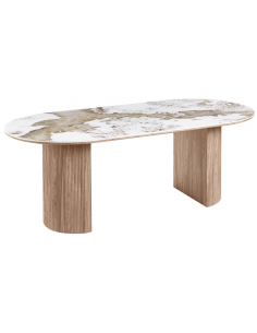 ovalt spisebord beige marmor