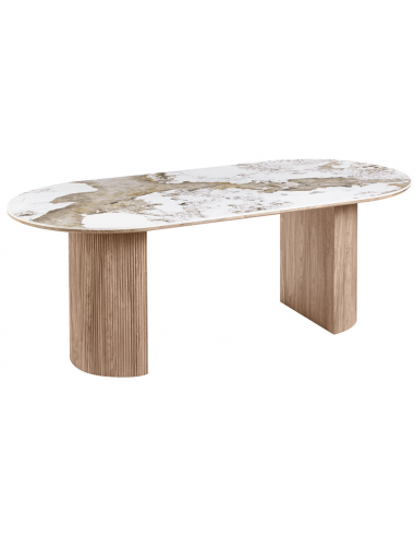 ovalt spisebord beige marmor