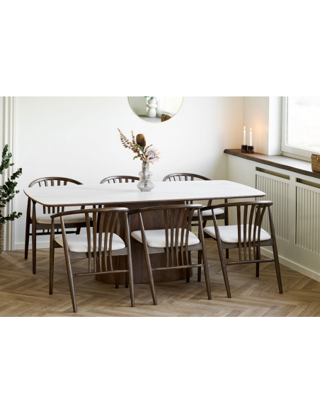 træ eg egetræ spisebord travertin sten moderne design marmor