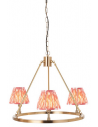 CHESTER Lysekrone i stål og faux silke Ø66 cm 3 x B22 - Antik messing/Coralrød