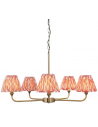 Lysekrone i stål og faux silke Ø79 cm 5 x B22 - Antik messing/Coralrød
