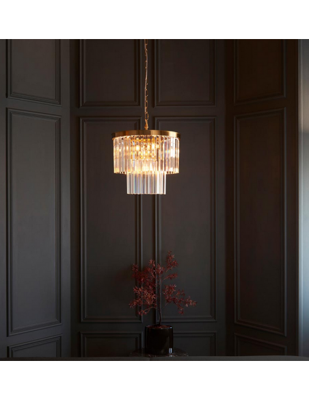 lysekrone glas stuelampe spisebord messing