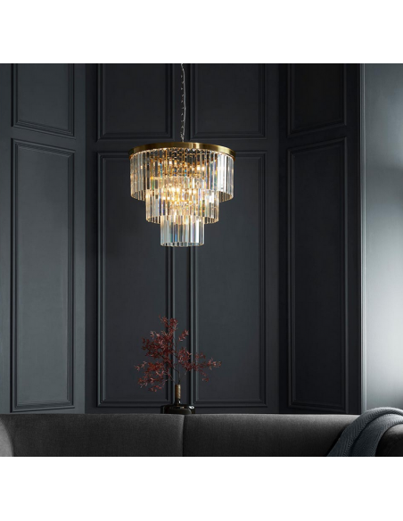 lysekrone glas stuelampe spisebord messing