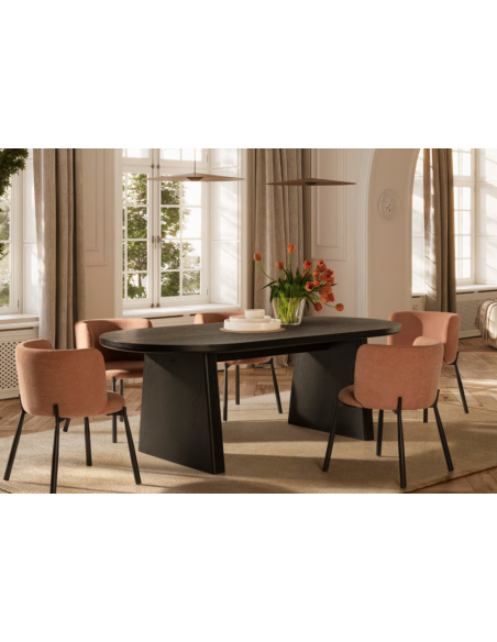 Ovalt spisebord eg egetræ træ moderne design restaurant cafe indretning sort