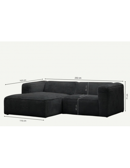 chaiselongsofa chaiselong sofa højrevendt stof sort fløjl