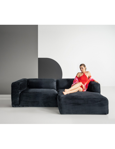 chaiselongsofa chaiselong sofa højrevendt stof sort fløjl