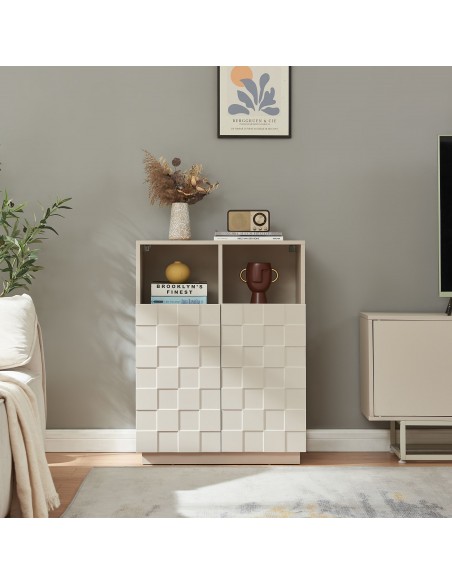 lavt vitrineskab vitrine beige træ skænk