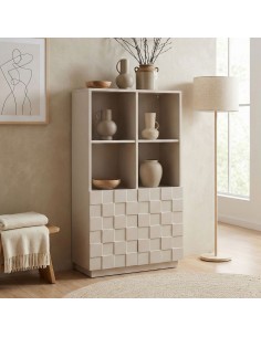 lavt vitrineskab vitrine beige træ skænk 2