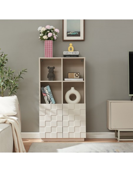 lavt vitrineskab vitrine beige træ skænk