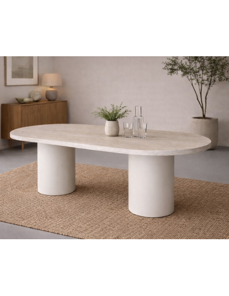 Ovalt spisebord beige travertin