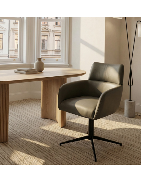 spisebordsstol med armlæn drejefod drejefunktion ægte læder design