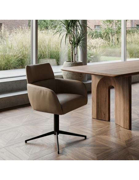 spisebordsstol med armlæn drejefod drejefunktion ægte læder design