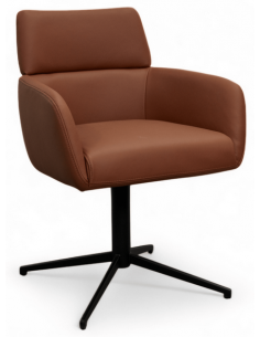 spisebordsstol med armlæn drejefod drejefunktion ægte læder design brun cognac