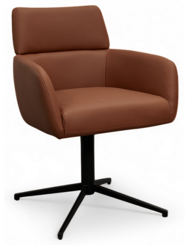 spisebordsstol med armlæn drejefod drejefunktion ægte læder design brun cognac