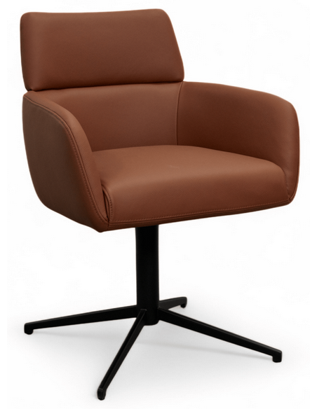 spisebordsstol med armlæn drejefod drejefunktion ægte læder design brun cognac