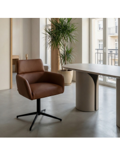 spisebordsstol med armlæn drejefod drejefunktion ægte læder design brun cognac 2