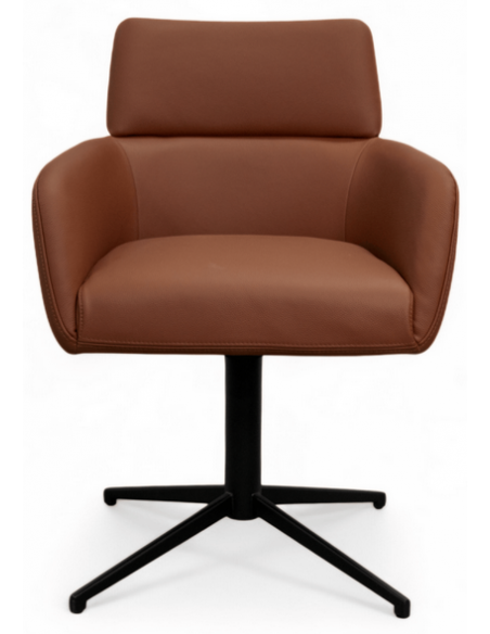 spisebordsstol med armlæn drejefod drejefunktion ægte læder design brun cognac