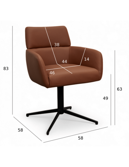 spisebordsstol med armlæn drejefod drejefunktion ægte læder design brun cognac