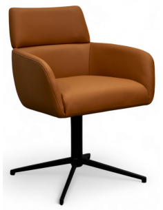 spisebordsstol med armlæn drejefod drejefunktion ægte læder design brun cognac