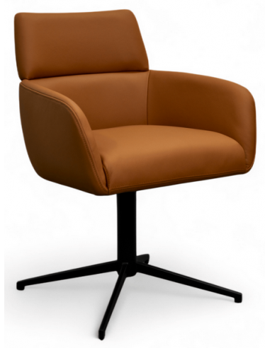 spisebordsstol med armlæn drejefod drejefunktion ægte læder design brun cognac