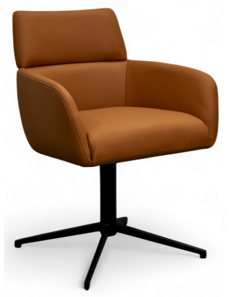 spisebordsstol med armlæn drejefod drejefunktion ægte læder design brun cognac