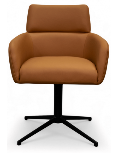 spisebordsstol med armlæn drejefod drejefunktion ægte læder design brun cognac