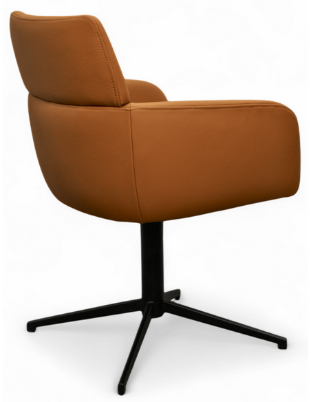 spisebordsstol med armlæn drejefod drejefunktion ægte læder design brun cognac