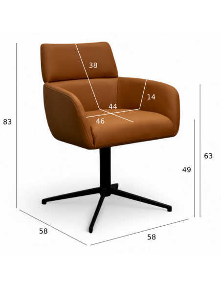 spisebordsstol med armlæn drejefod drejefunktion ægte læder design brun cognac