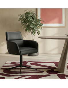 spisebordsstol med armlæn drejefod drejefunktion ægte læder design sort 2