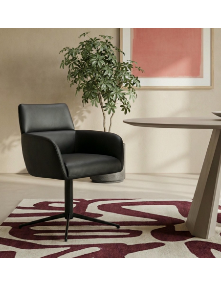 spisebordsstol med armlæn drejefod drejefunktion ægte læder design sort