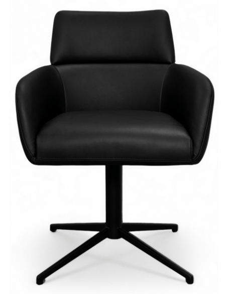 spisebordsstol med armlæn drejefod drejefunktion ægte læder design sort