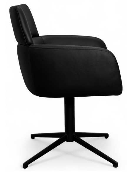 spisebordsstol med armlæn drejefod drejefunktion ægte læder design sort