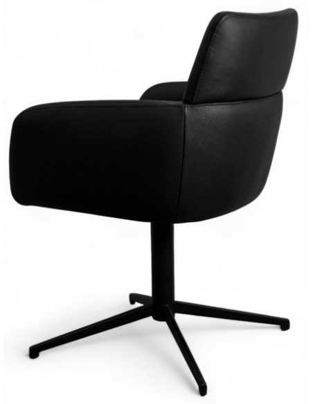 spisebordsstol med armlæn drejefod drejefunktion ægte læder design sort