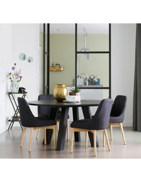 Spisebord rundt eg egetræ træ massivt moderne design 150 sort