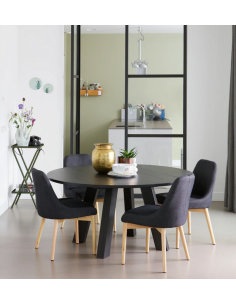 Spisebord rundt eg egetræ træ massivt moderne design 150 sort 2