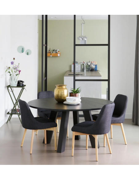 Spisebord rundt eg egetræ træ massivt moderne design 150 sort